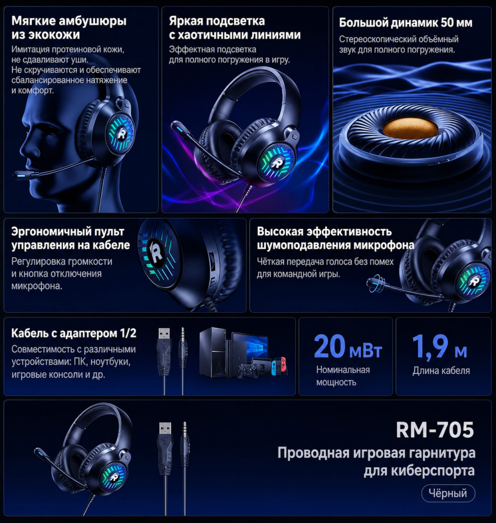 12 Наушники Remax RM-705 Черные.jpg 12 Наушники Remax RM-705 Черные.jpg