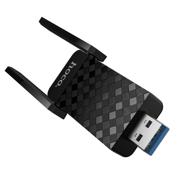 USB Wi-Fi-адаптер Hoco HI34, Wi-Fi 6, 2,4/5 ГГц, две поворотные антенны, чёрный