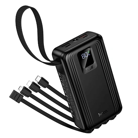 Внешний аккумулятор Hoco J173 Jingyao, 20000 мАч, USB-A 22,5 Вт, USB-C PD 20 Вт, 4 встроенных кабеля, чёрный