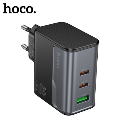 Чёрный Hoco CS75A — два USB-C и USB-A, маркировка 70 Вт