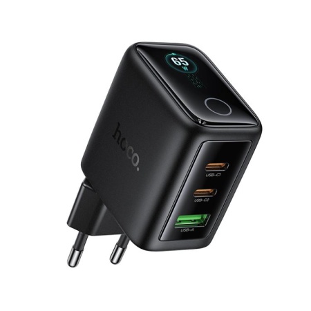 Hoco N79: чёрный адаптер, два USB-C, USB-A и экран