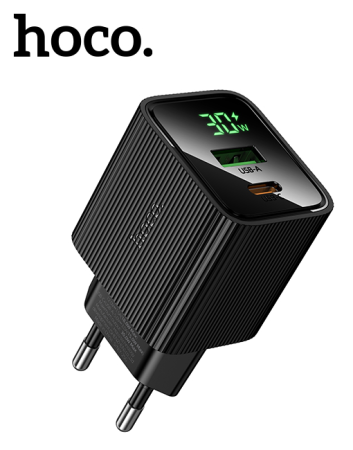 Чёрный Hoco CS84A — USB-C, USB-A и цифровой дисплей