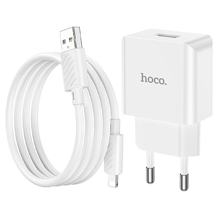 Сетевое зарядное устройство Hoco C106A Leisure 10,5 Вт, EU, кабель USB-A — Lightning 1 м, белое