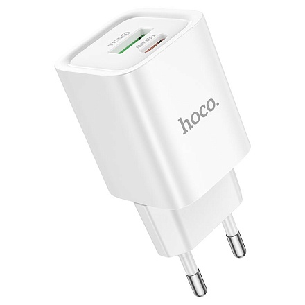 Сетевое зарядное устройство Hoco C149A Charm, PD 30 Вт, USB-C + USB-A, кабель USB-C — USB-C 1 м, EU, белое
