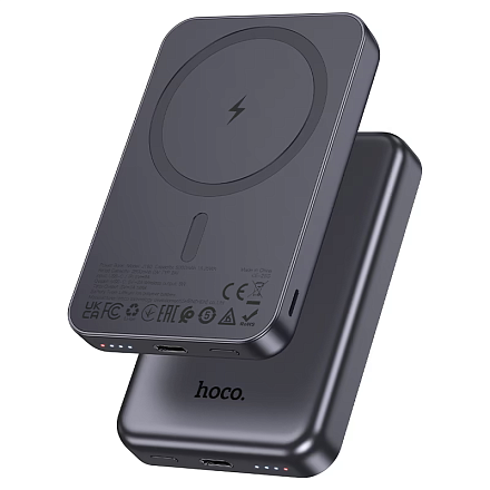 Магнитный внешний аккумулятор Hoco J160 Original, 5000 мАч, USB-C 10 Вт, беспроводная зарядка 5 Вт, серый