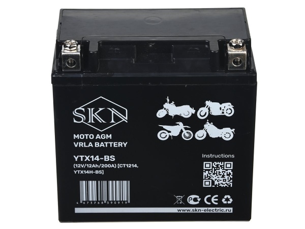 Аккумулятор стартерный для мототехники SKN YTX14-BS (12V/12Ah/200A ) [CT 1214,YTX14H-BS]