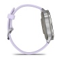 Garmin Venu 4 41 мм, серебристый корпус и барвинковый силиконовый ремешок: боковой профиль корпуса и ремешка