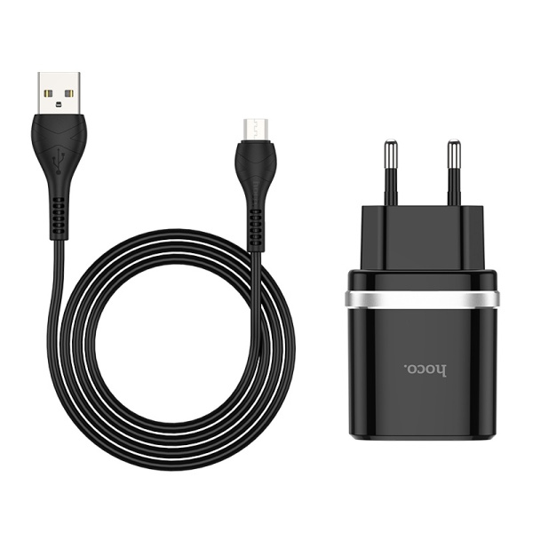 Зарядное устройство HOCO C12Q Smart 3A Черный 18W + кабель MicroUSB