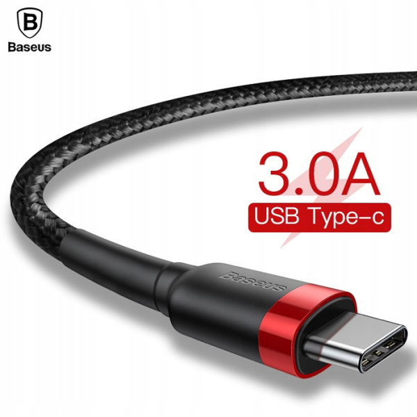 Кабель USB BASEUS Cafule USB - Type-C 3A 1м  Красно-черный (CATKLF-B91)