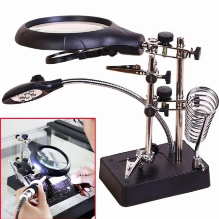 Лупа светодиодная 5LED Auxiliary clip magnifier AC/DC interchangeable