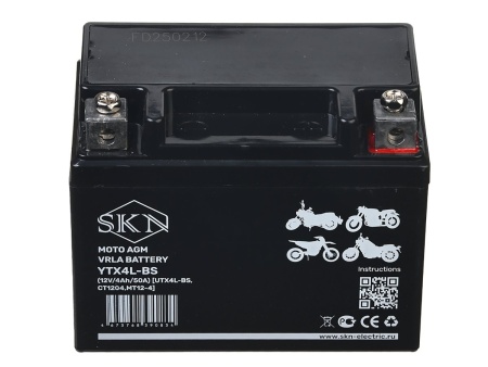 Аккумулятор стартерный для мототехники SKN YTX4L-BS (12V/4Ah/50A) [UTX4L-BS, CT 1204, MT 12-4]