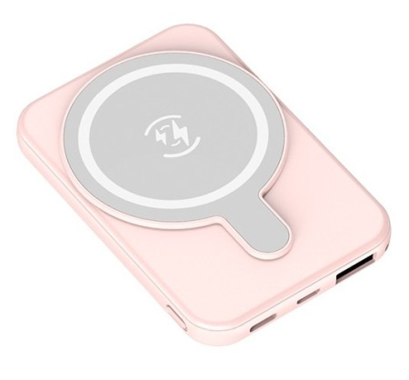 Внешний аккумулятор Magnetic Wireless MagSafe + выход USB 5000mAh розовый
