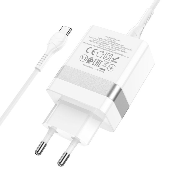 Сетевое зарядное устройство 2 в 1 Hoco N21 Блок PD30W+QC3.0, + кабель Type C-Type C 1m