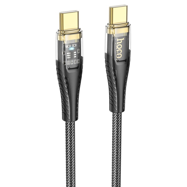 Кабель Hoco U121 USB-C — USB-C, 60 Вт, 3 А, 1,2 м, индикатор зарядки, чёрный