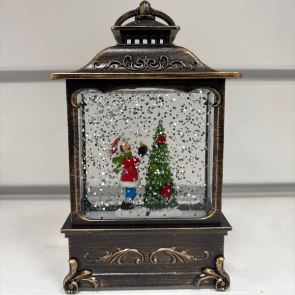 Фонарь новогодний 15 см Елка и ребенок