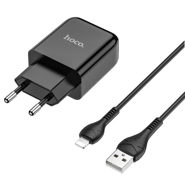 Зарядное устройство HOCO N2 Vigour single USB + Кабель USB-Lightning, 2A (Черный)