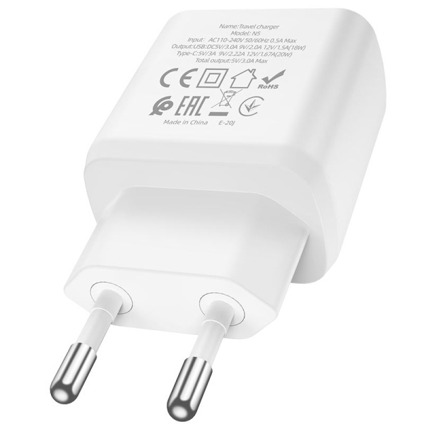 Зарядное устройство Hoco N5 USB + Type-С 20w Белый