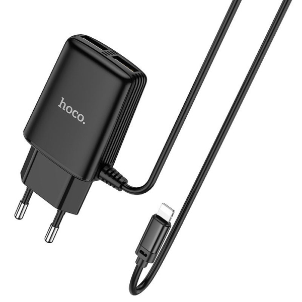 Зарядное устройство HOCO C82A Real 2.4A + Черный кабель Lightning