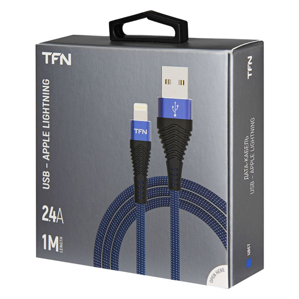 Кабель USB-A Lightning, 1.0м. Цвет:синий-черный (TFN,TFN-CFZLIGUSB1MBL)