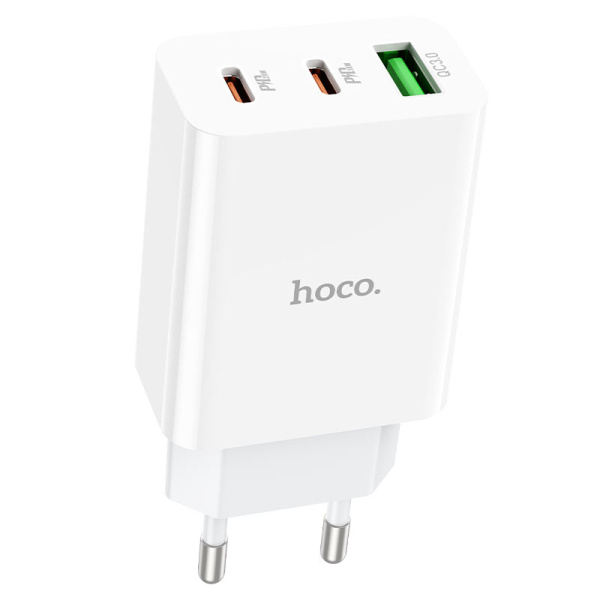 Сетевое зарядное устройство Hoco C99A Three-port PD20W Type-C+Type-C+USB-A (Белый)