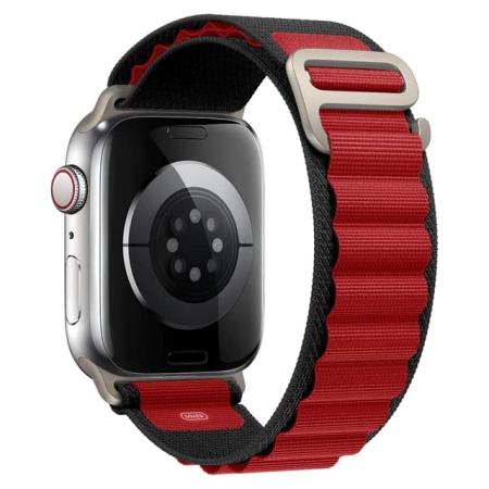 Ремешок нейлоновый Alpine Loop для Apple Watch 42/44/45/49 мм, 235мм, на застежке, черный+красный
