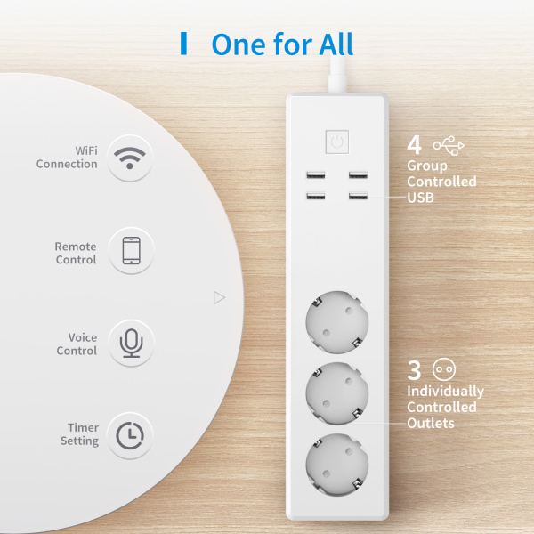 Умный удлинитель Meross Smart WiFi Power Strip MSS425E