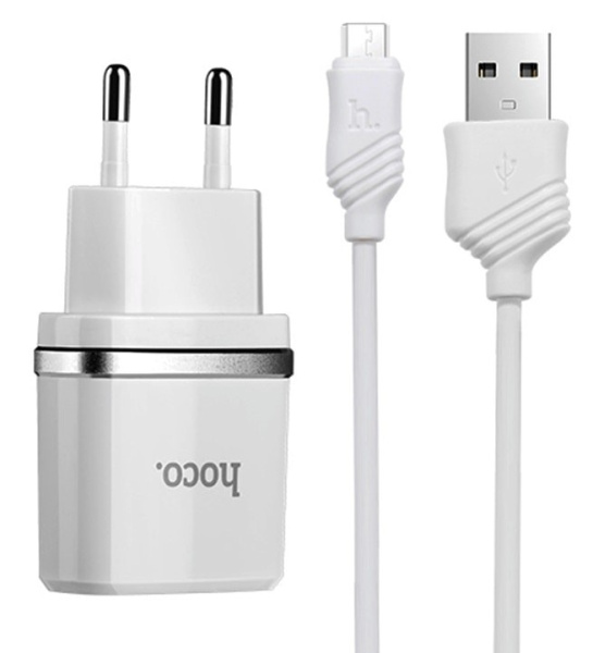 Зарядное устройство HOCO C11 Smart USB + Кабель USB-Micro (Белый)