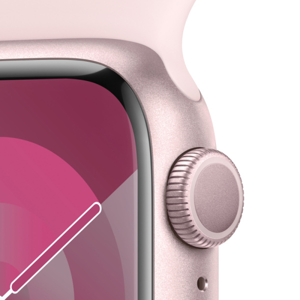 Apple Watch Series 9, 41 мм, корпус из алюминия розового цвета, спортивный ремешок нежно-розового цвета, размер S/M