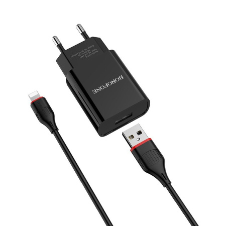 Зарядное устройство BOROFONE BA20A 2.1, one USB, Lightning cable, Black