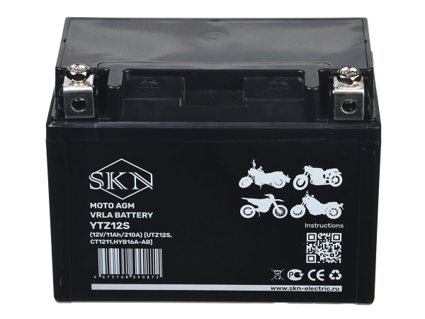 Аккумулятор стартерный для мототехники SKN YTZ12S (12V/11Ah/210A) [UTZ12S, CT 1211, HYB16A-AB]