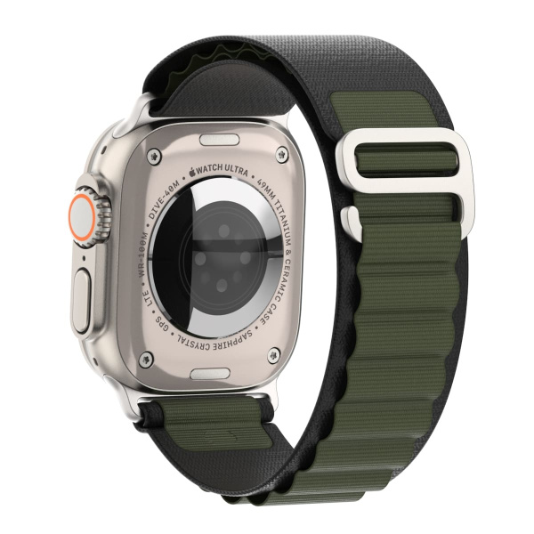 Ремешок нейлоновый Alpine Loop для Apple Watch 42/44/45/49 мм, 235мм, на застежке, черный+зеленый