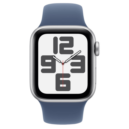Apple Watch SE 2024, 44 мм, корпус из алюминия серебристого цвета, ремешок Sport Band цвета «синий деним», размер S/M (MXEQ3)