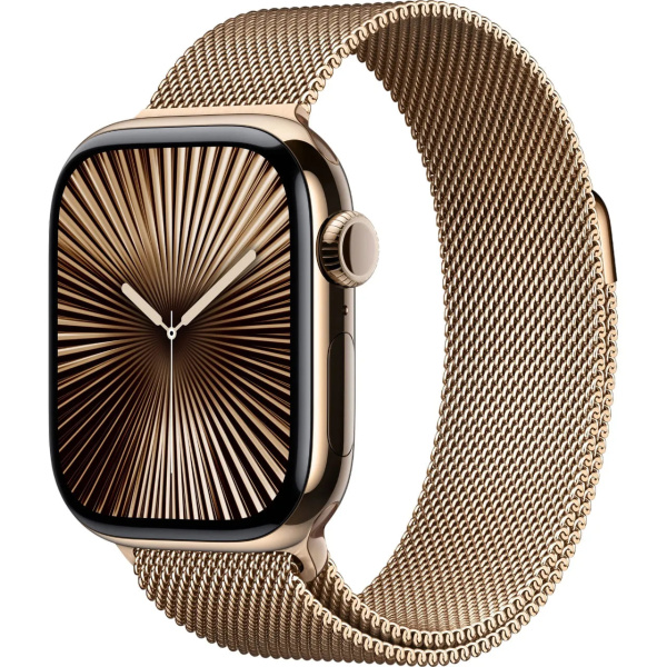 Apple Watch Series 10 GPS + Cellular 42mm Gold Titanium Case with Gold Milanese Loop (MX083)