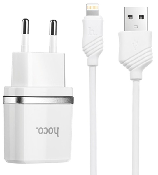 Зарядное устройство HOCO C11 Smart Lightning USB + Кабель USB-Lightning (Белый)