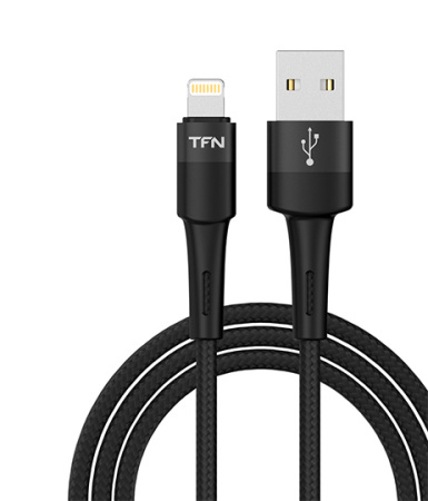 Кабель USB - Lightning, нейлон, 1.2м. Цвет:черный (TFN, TFN-C-ENV-AL1MBK)