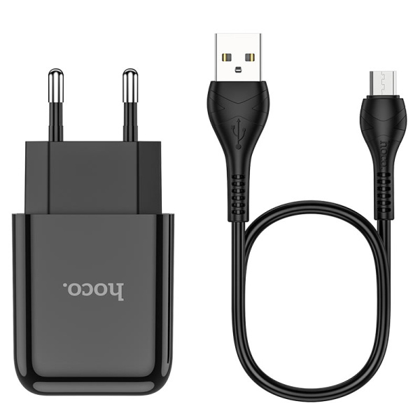 Зарядное устройство HOCO N2 Vigour single USB + Кабель USB-Micro 2A (Черный)