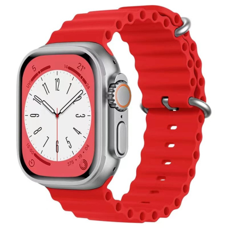 Ремешок силиконовый Ocean Band для Apple Watch 42/44/45/49 мм, 215мм, на застежке, красный