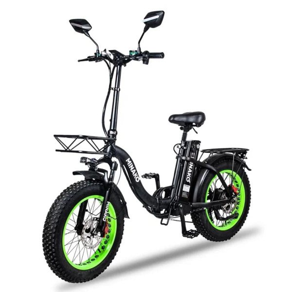 Электровелосипед Minako F11 черный с салатовыми колесами