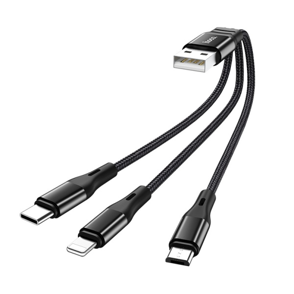 Кабель USB Hoco X47 3in1 Lightning Type-c MicroUSB 2.4A 0.25m Черный