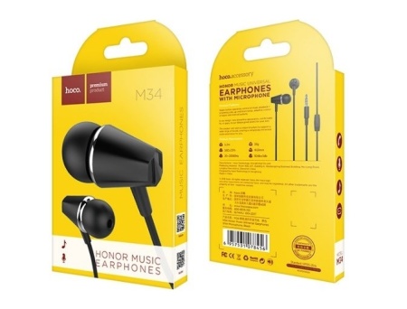 Проводные наушники Hoco M34 honor, Jack 3.5mm, 1.2 м, черный