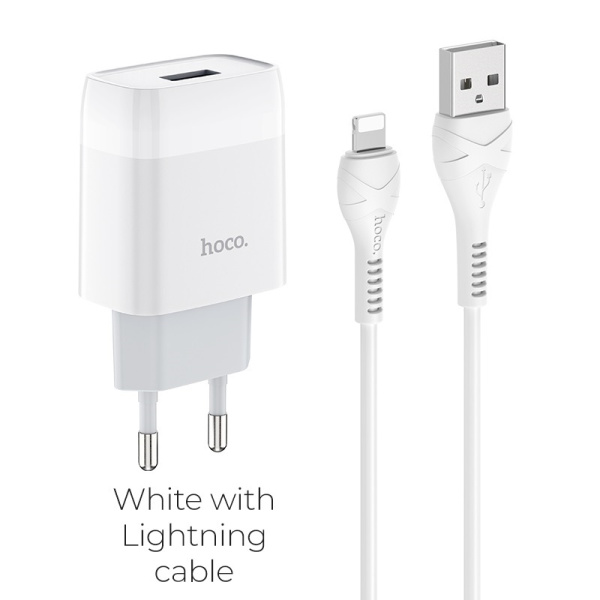 Сетевое зарядное устройство Hoco C72A + кабель Lightning (White)