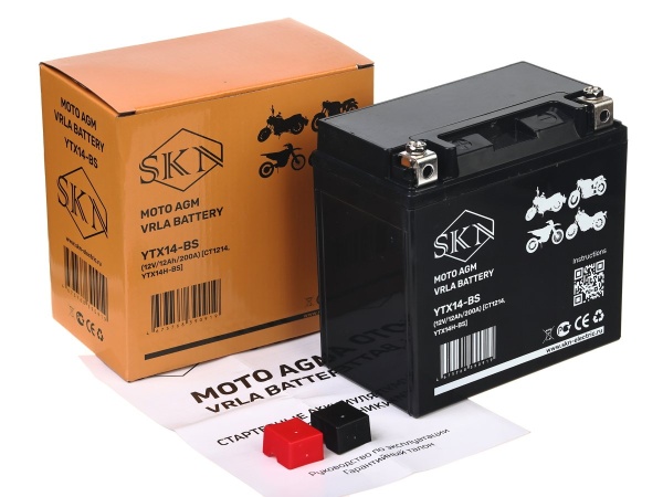Аккумулятор стартерный для мототехники SKN YTX14-BS (12V/12Ah/200A ) [CT 1214,YTX14H-BS]