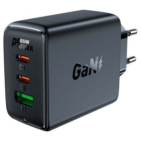 Сетевое зарядное устройство AceFast Charge A41 65W GaN (2 USB-C 1 USB-A) Black