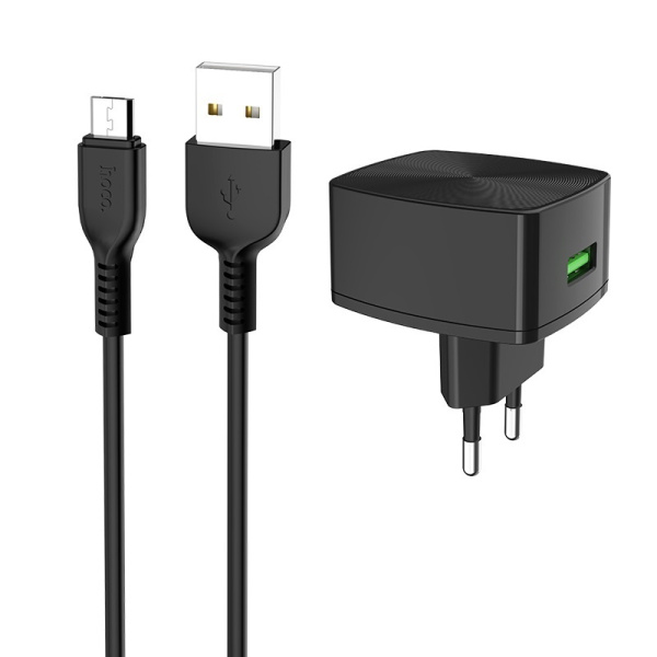 Зарядное устройство HOCO C70A USB + Кабель USB-Micro 3A (Черный)