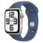 Apple Watch SE 2024, 44 мм, корпус из алюминия серебристого цвета, ремешок Sport Band цвета «синий деним», размер S/M (MXEQ3)