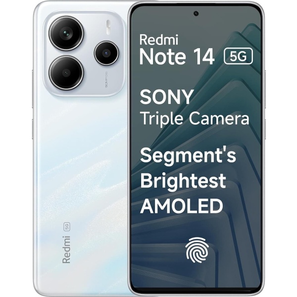 Смартфон Xiaomi Redmi Note 14 8/256 ГБ Mistique White 5G — на белом фоне