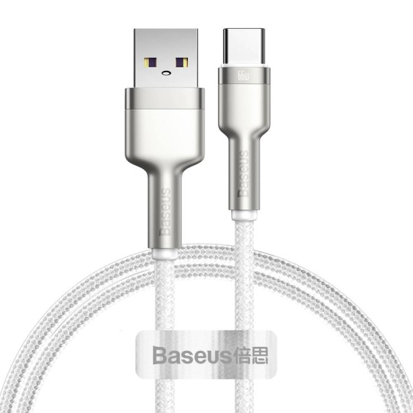 Кабель USB BASEUS Cafule Series Metal, USB - Type-C, 6A, 66W, 1 м, белый (CAKF000102)