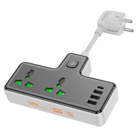 Удлинитель Hoco AC11A USB-S + 3USB-A 2500W DC17W Black