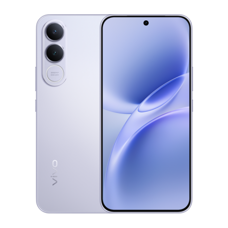 Смартфон vivo V70 FE в серебристом цвете — вид спереди и сзади