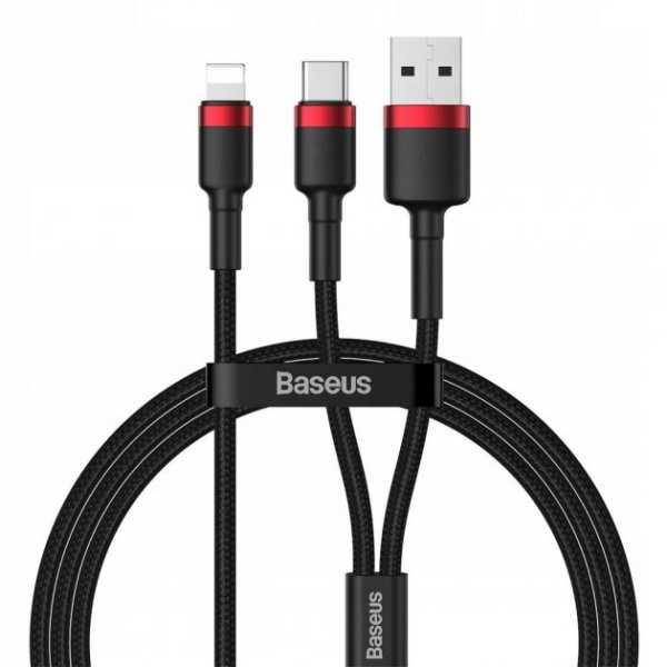 Кабель USB BASEUS Cafule USB - Type-C+Lightning 2.4А 1,2м Красно-черный (CATKLF-EL91)